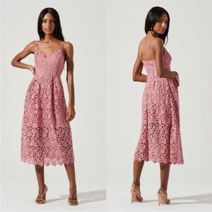 Astr Pink Crochet Midi Dress